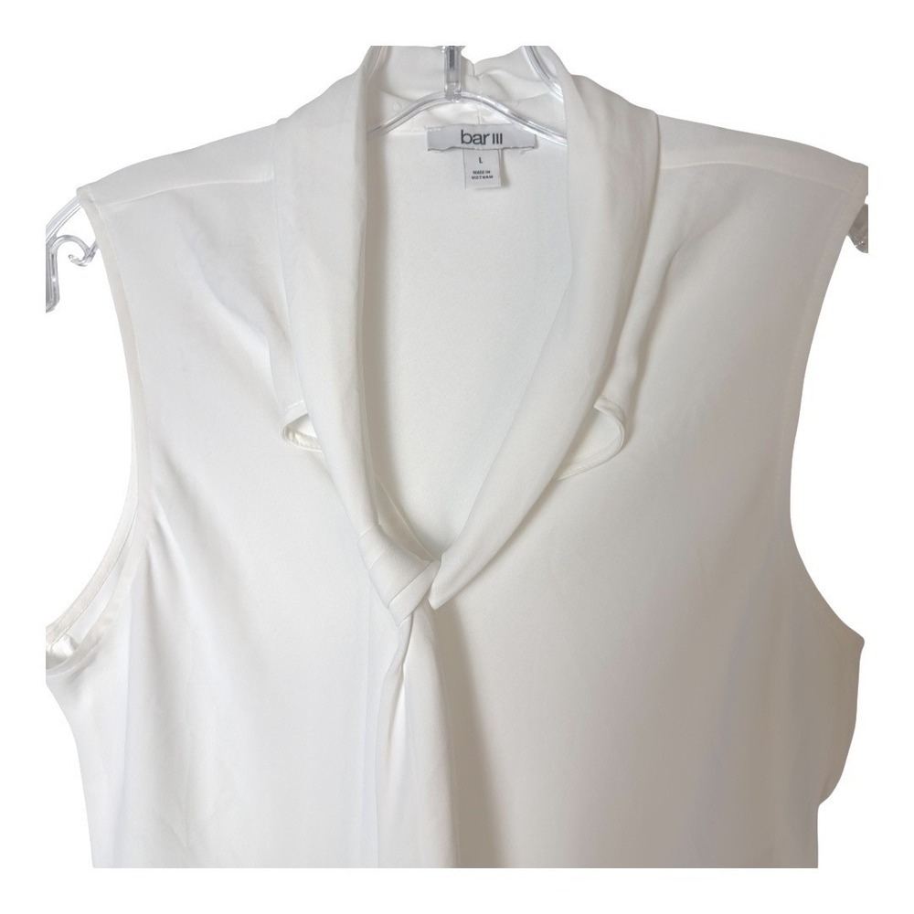 Bar III Women's Sleeveless Tie-Neck Blouse Top Off White Career Dressy Casual L